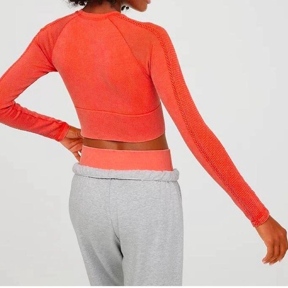 NWT OFFLINE By Aerie Big Chill Seamless Long Sleeve T-Shirt Crop‎ Top Orange. - Picture 2 of 9